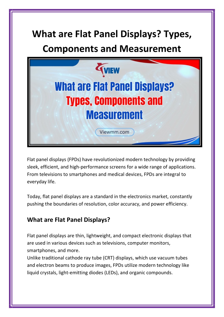 what are flat panel displays types components