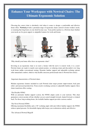 Enhance Your Workspace with Newtral Chairs: The Ultimate Ergonomic Solution