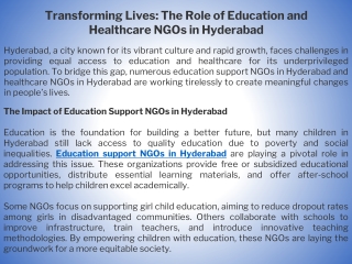 Transforming Lives The Role of Education and Healthcare NGOs in Hyderabad