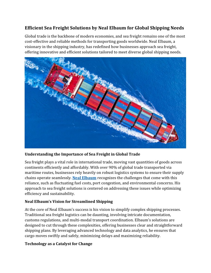 efficient sea freight solutions by neal elbaum