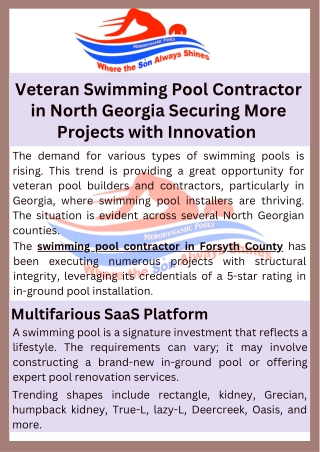 Veteran Swimming Pool Contractor in North Georgia Securing More Projects