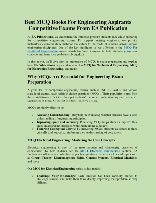 Best MCQ Books For Engineering Aspirants Competitive Exams From EA Publication