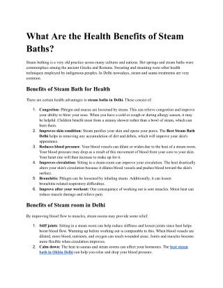 what are the health benefits of steam baths