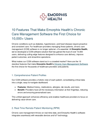 10 Features That Make Emorphis Health’s Chronic Care Management