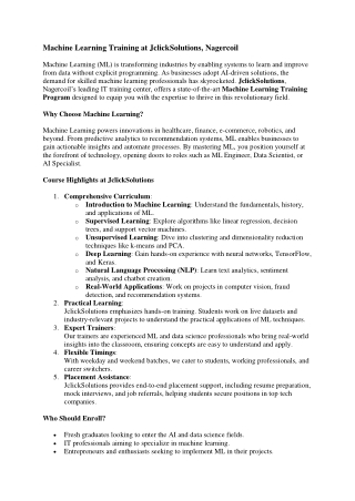 machine learning training at jclicksolutions