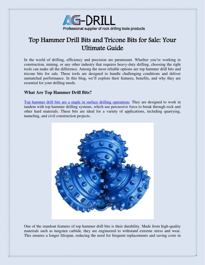 top hammer drill bits and tricone bits for sale