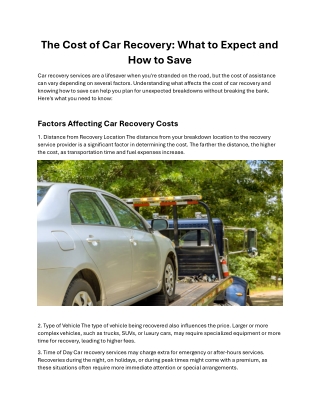 The Cost of Car Recovery What to Expect and How to Save