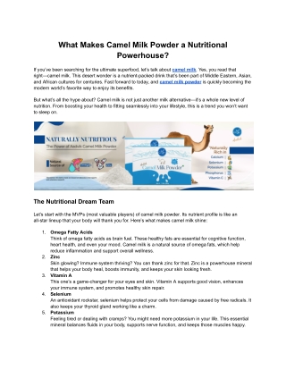 what makes camel milk powder a nutritional