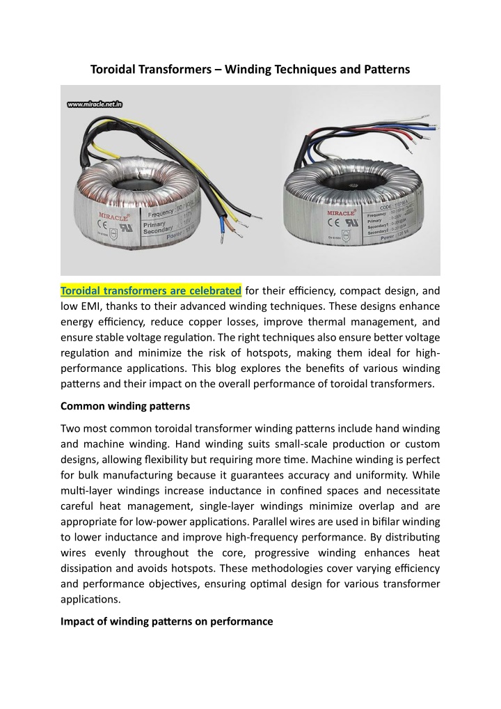 toroidal transformers winding techniques