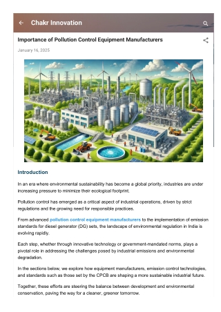 Importance of Pollution Control Equipment Manufacturers