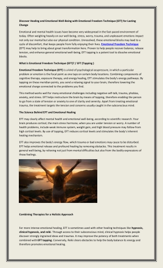 Discover Healing and Emotional Well-Being with Emotional Freedom Technique (EFT) for Lasting Change