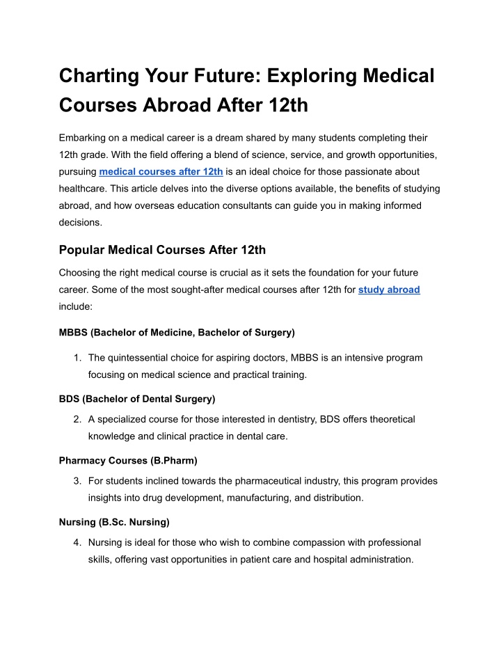 charting your future exploring medical courses