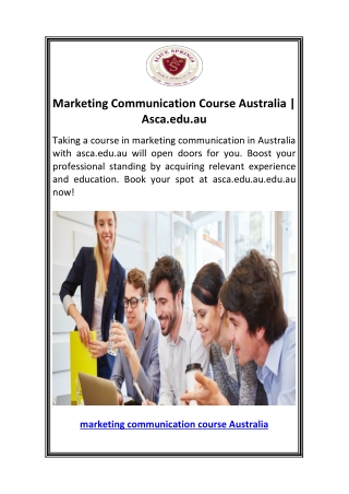 Marketing Communication Course Australia  Asca.edu.au