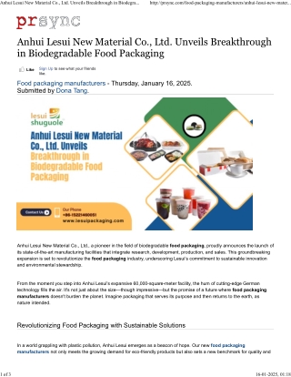 Anhui Lesui New Material Co., Ltd. Unveils Breakthrough in Biodegradable Food Packaging