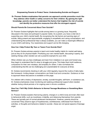 Empowering Parents to Protect Teens: Understanding Suicide and Support