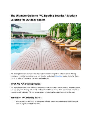 The Ultimate Guide to PVC Decking Boards: A Modern Solution for Outdoor Spaces