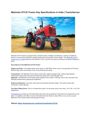 Mahindra 475 DI Tractor Key Specifications in India _ Tractorkarvan