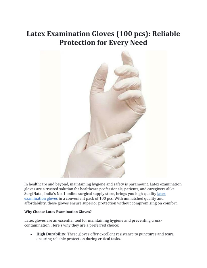 latex examination gloves 100 pcs reliable