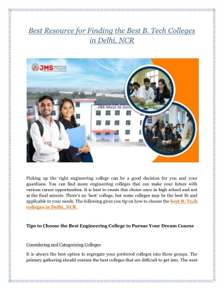 Best Resource for Finding the Best B. Tech Colleges in Delhi, NCR