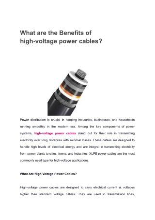 What are the Benefits of high voltage power cables