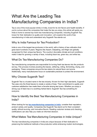 What Are the Leading Tea Manufacturing Companies in India