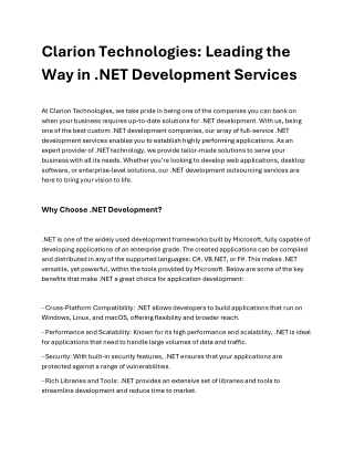 Clarion Technologies - Leading the Way in .NET Development Services