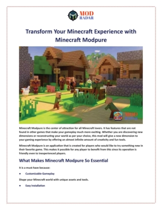 Transform Your Minecraft Experience with Minecraft Modpure