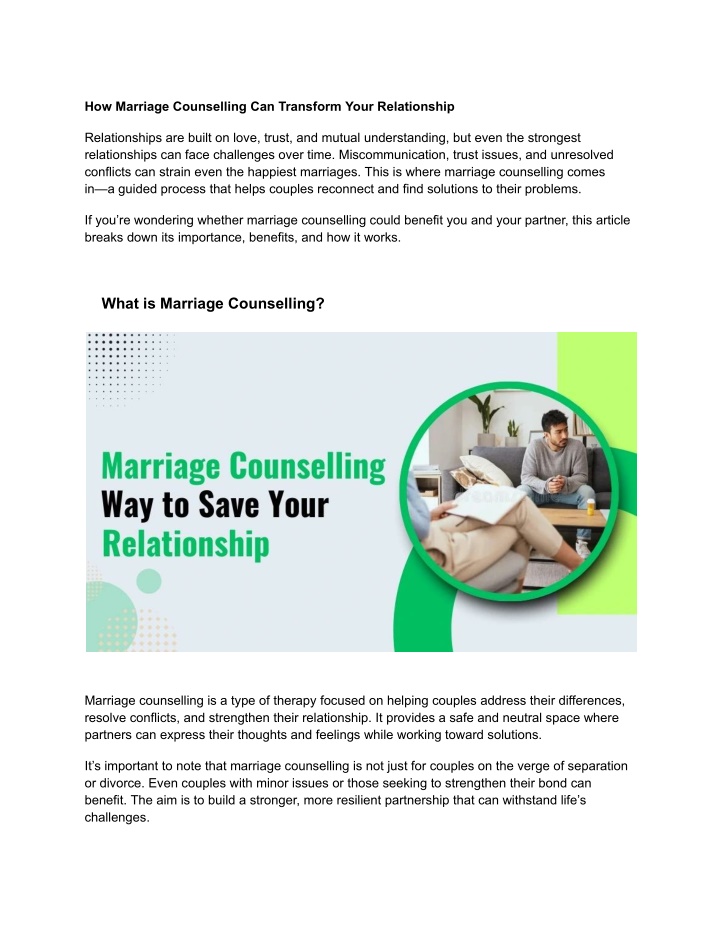 how marriage counselling can transform your