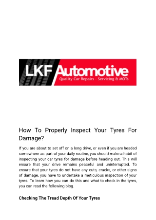 How To Properly Inspect Your Tyres For Damage?