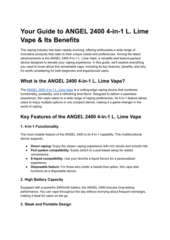 your guide to angel 2400 4 in 1 l lime vape