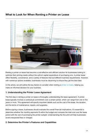 What to Look for When Renting a Printer on Lease