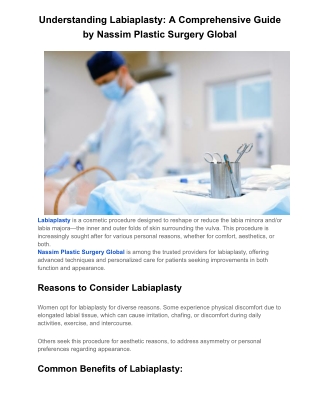 Understanding Labiaplasty: A Comprehensive Guide by Nassim Plastic Surgery Globa