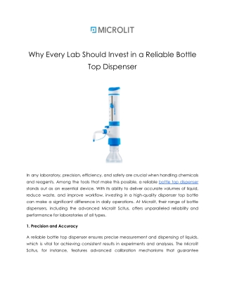 Enhancing Lab Performance with Reliable Dispenser Top Bottles