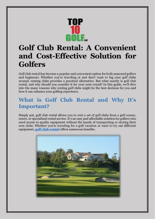 Golf Club Rental A Convenient and Cost-Effective Solution for Golfer