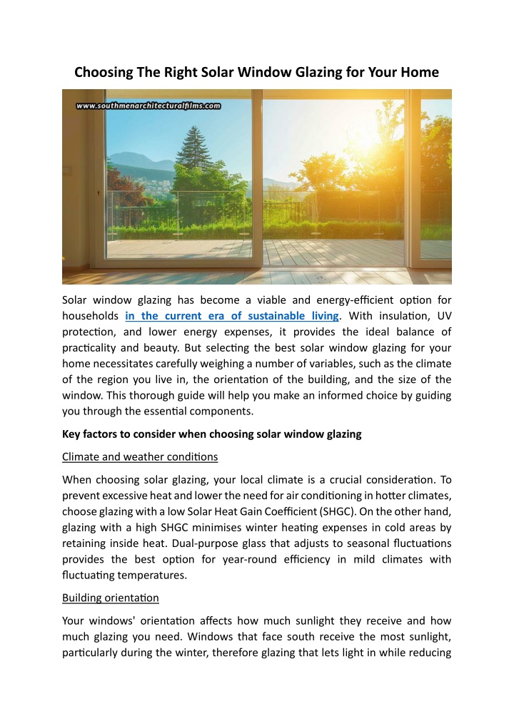 choosing the right solar window glazing for your