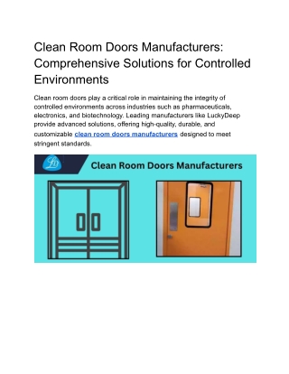 Clean Room Doors Manufacturers: Comprehensive Solutions for Controlled Environme