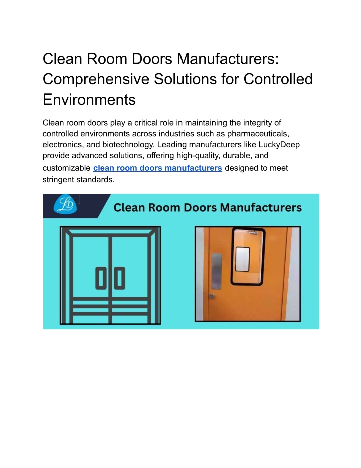 clean room doors manufacturers comprehensive