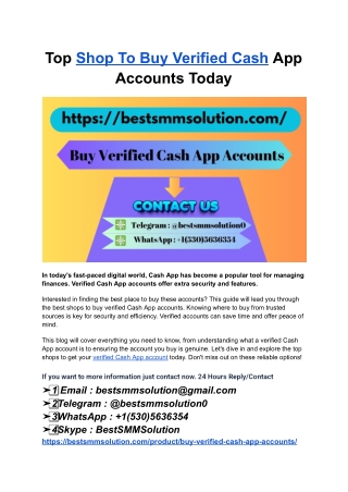 Top Shop To Buy Verified Cash App Accounts Today