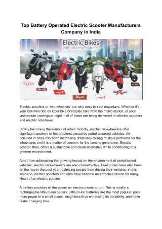 Top Battery Operated Electric Scooter Manufacturers Company in India - Cceeonindiaeeonindia