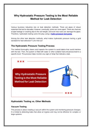 Why Hydrostatic Pressure Testing is the Most Reliable Method for Leak Detection