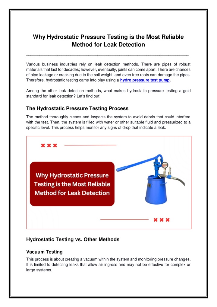 why hydrostatic pressure testing is the most