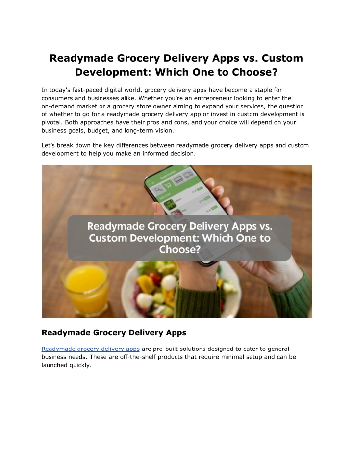 readymade grocery delivery apps vs custom