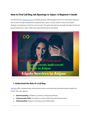 How to Find Call Boy Job Openings in Jaipur_ A Beginner's Guide