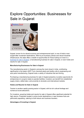 Exploring Opportunities: Businesses for Sale in Gujarat