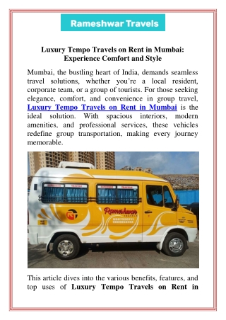 Luxury Tempo Travels on Rent in Mumbai Experience Comfort and Style