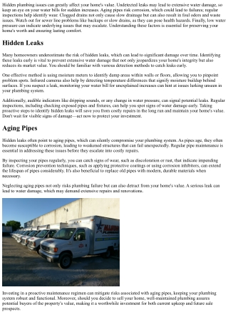 hidden plumbing issues can greatly affect your
