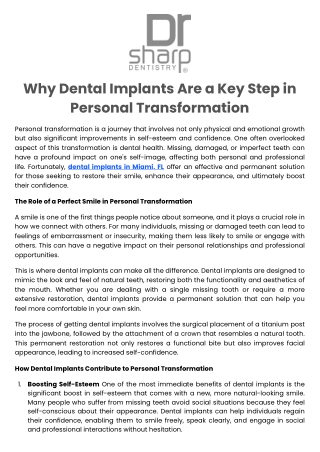 Why Dental Implants Are a Key Step in Personal Transformation