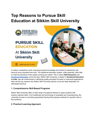 Top Reasons to Pursue Skill Education at Sikkim Skill University