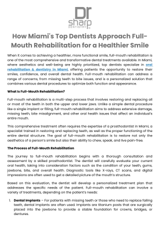 How Miami's Top Dentists Approach Full-Mouth Rehabilitation for a Healthier Smile
