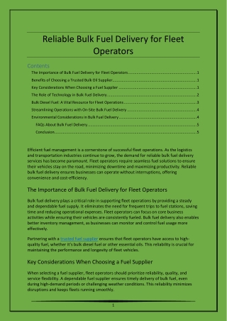 Reliable Bulk Fuel Delivery for Fleet Operators